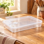 Dumpling Shallow Storage Tray hero: One complete clear Dumpling shallow tray with fitted lid