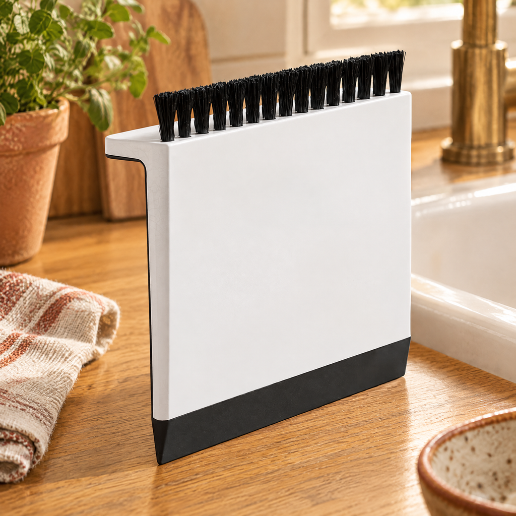 Edge Sink Sweep detail: The folded rear shelf and working edges of Edge