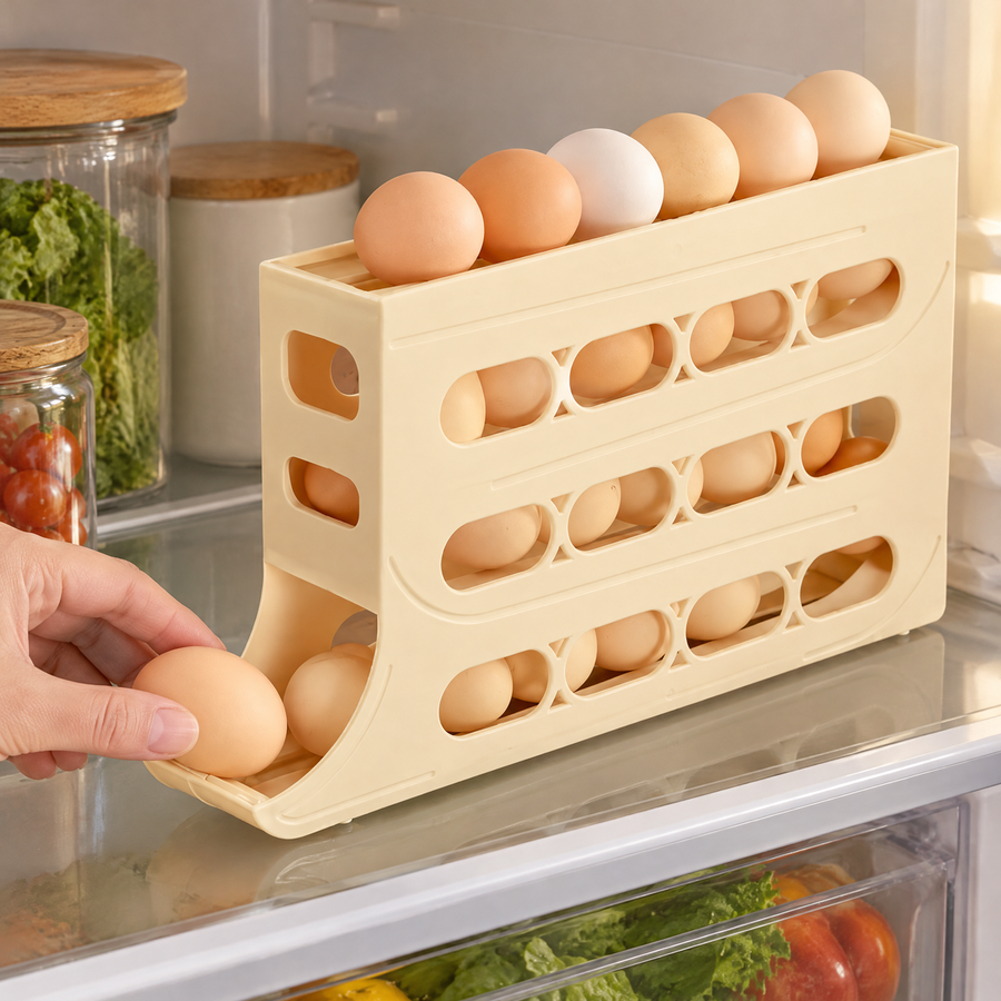 One hand taking the front egg from First Light’s lower dispensing cradle