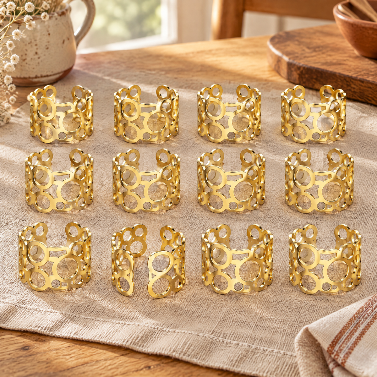 Glimmer Twelve Napkin Rings detail: Glimmer Twelve Napkin Rings — the exact physical details