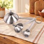 Guide Stainless Funnel Set detail: Guide Stainless Funnel Set: graduated outlets and long handles