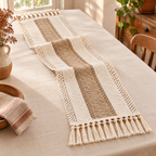 Hearthside Striped Runner detail: The brown centre weave and cream openwork finish