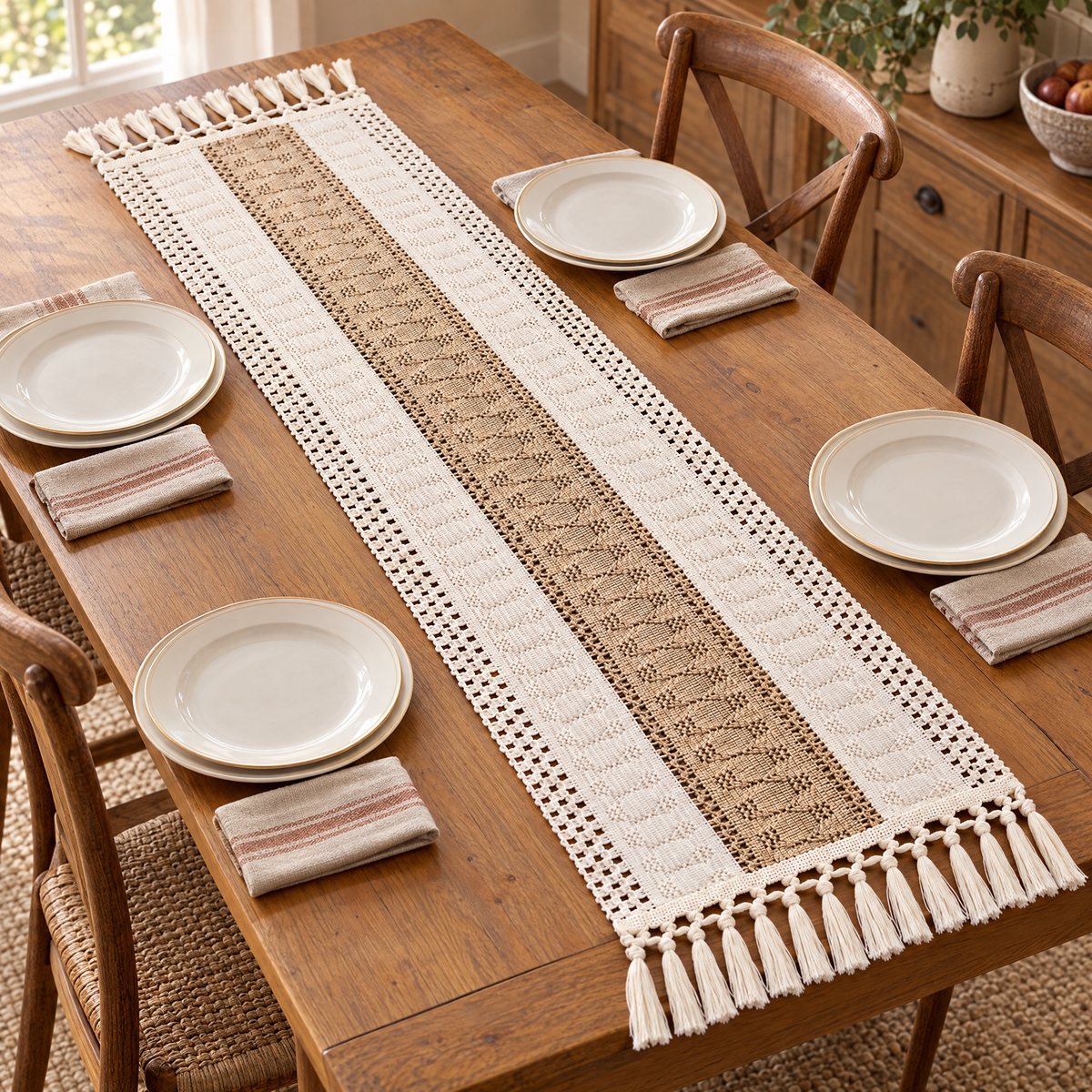 Hearthside Striped Runner story: Hearthside ready along a familiar supper table