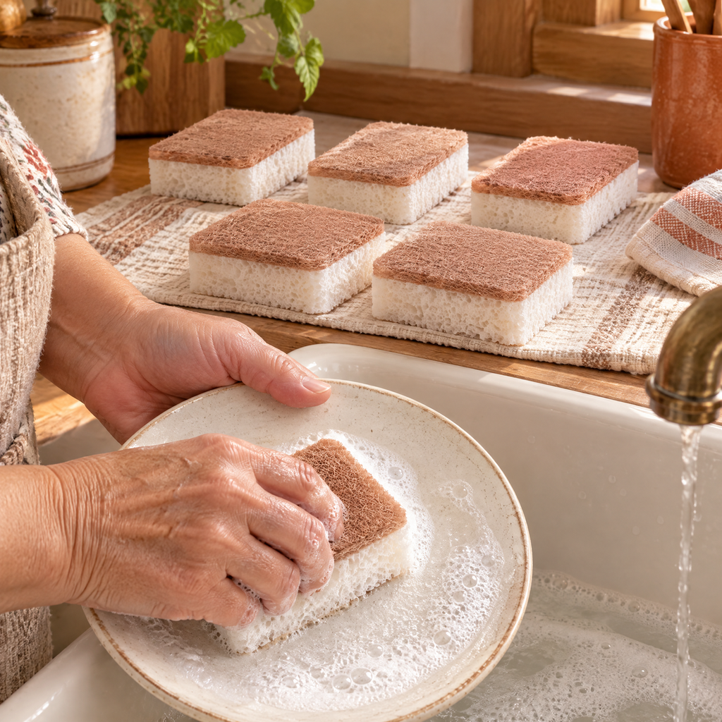 Homestead Dish Sponge Set story: Homestead’s six-piece set ready beside the sink