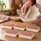 Homestead Dish Sponge Set use: One Homestead sponge at work with five spares nearby