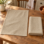 Honey Waffle Tea Towel Pair hero: Two Honey beige waffle tea towels