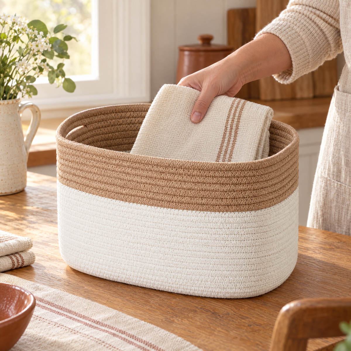 Huddle Coiled Basket use: A folded cloth placed in Huddle