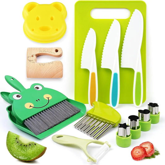 Montessori Kitchen Tools for Toddlers-Kids Cooking Sets Real-Toddler Safe Knives Set (13pcs)