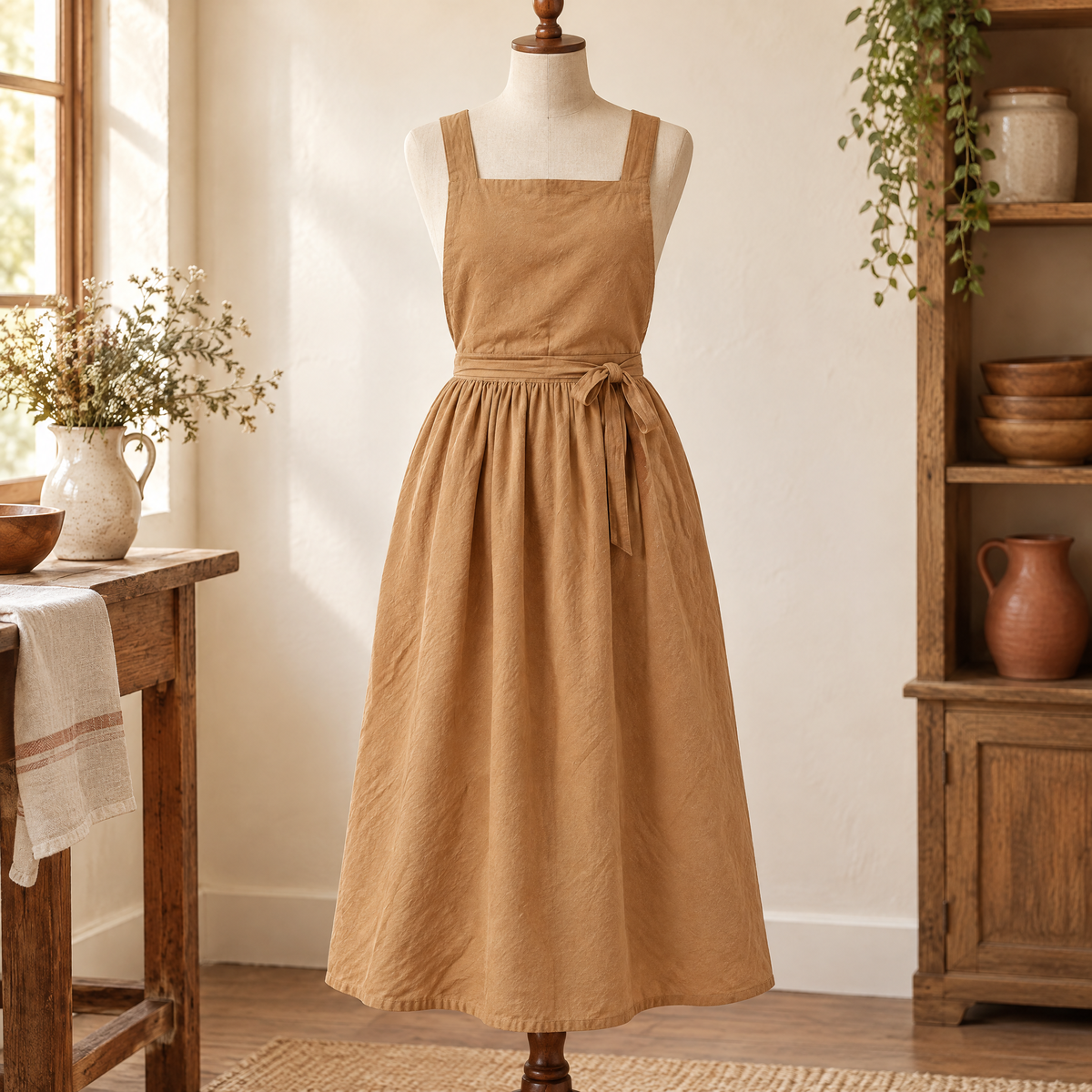 June Pinafore Apron detail: June’s waist seam and full gathered skirt