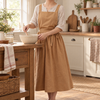 June Pinafore Apron story: June pinafore at the beginning of a kitchen session