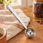 Keep Coffee Scoop & Bag Clip detail: Keep Coffee Scoop & Bag Clip: integrated clip and pivot