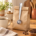 Keep Coffee Scoop & Bag Clip story: Keep Coffee Scoop & Bag Clip: the scoop beside its coffee bag