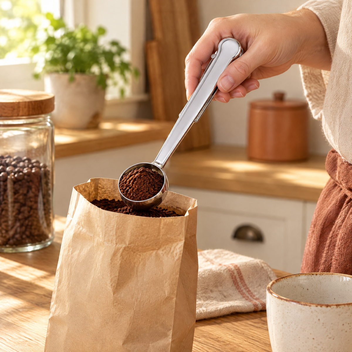 Keep Coffee Scoop & Bag Clip use: Keep Coffee Scoop & Bag Clip: scooping dry coffee