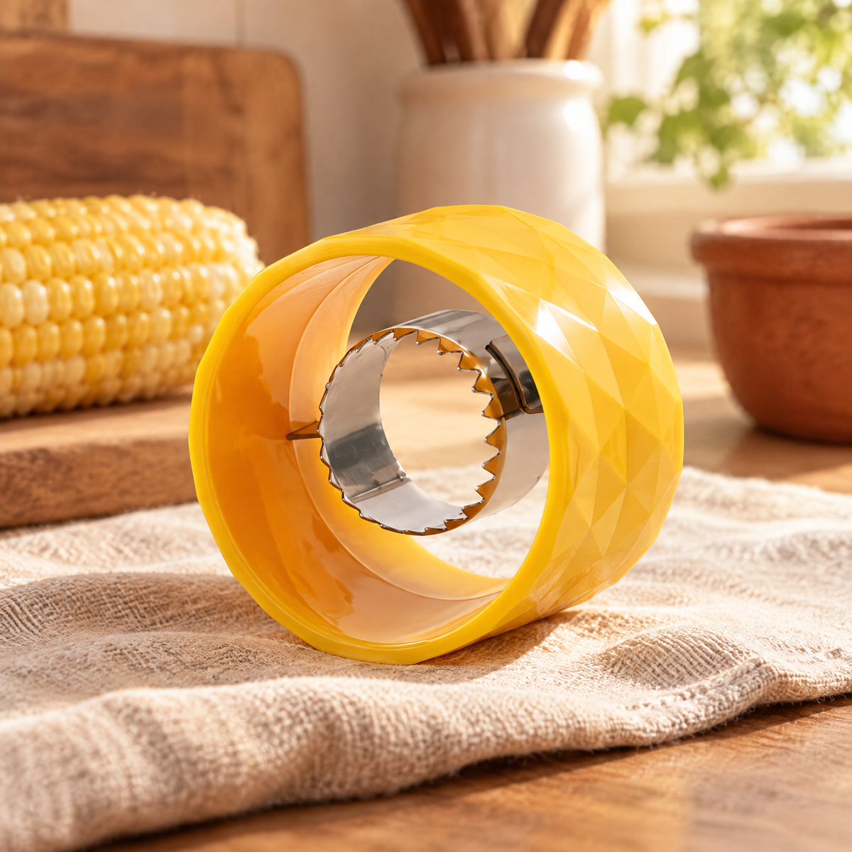 Kernel Yellow Ring Corn Peeler detail: Kernel Yellow Ring Corn Peeler: actual fixed inner cutting form
