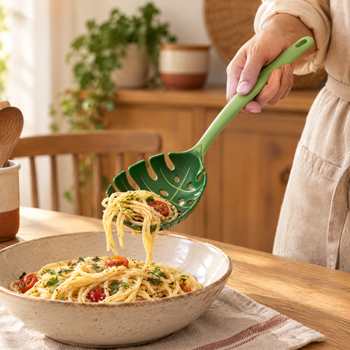 Leaf Pasta Serving Spoon use: Leaf Pasta Serving Spoon: a modest scoop over the bowl