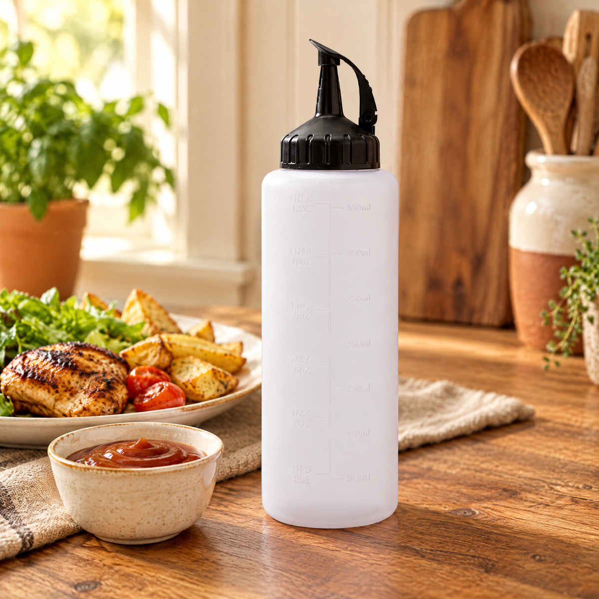 Line Sauce Squeeze Bottle: a small sauce finishing idea