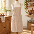 Mabel Pocket Apron hero: Mabel khaki apron with three adjacent front pockets