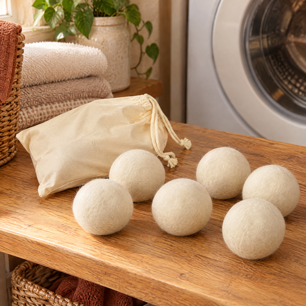 Meadow six-ball set on a laundry shelf