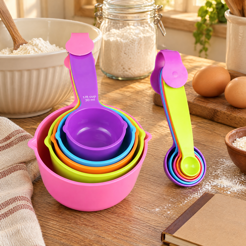 Measure Cups and Spoons Set story: Measure Cups and Spoons Set: the ingredient beginning of a recipe