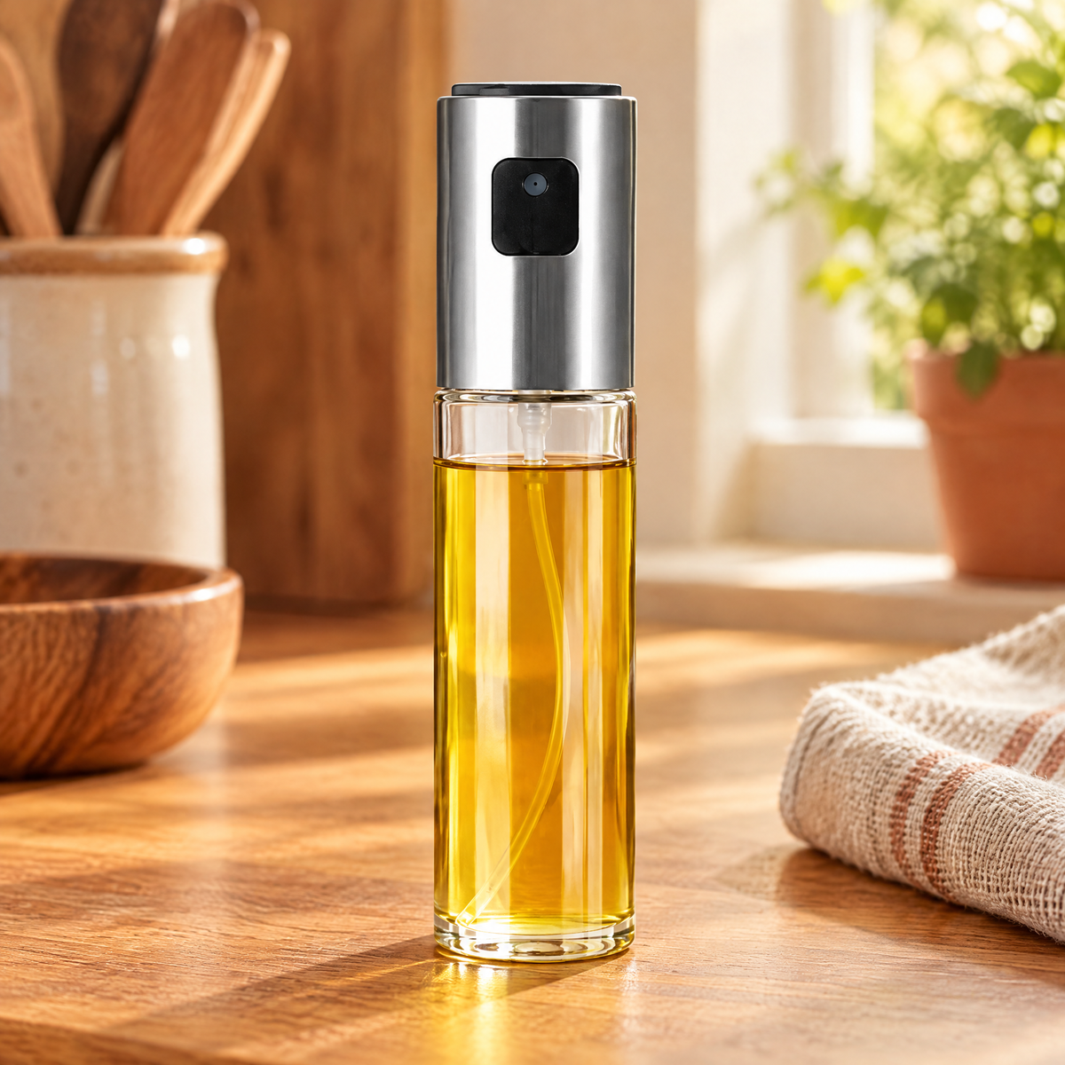 Mist Glass Oil Sprayer: push control and clear glass body