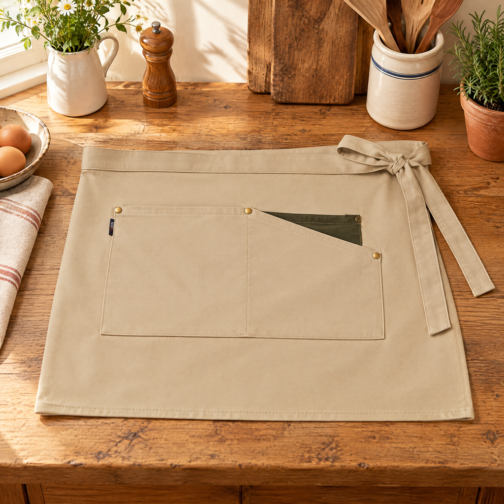 Pantry Pocket Half Apron detail: Pantry’s actual front pocket and angled accent
