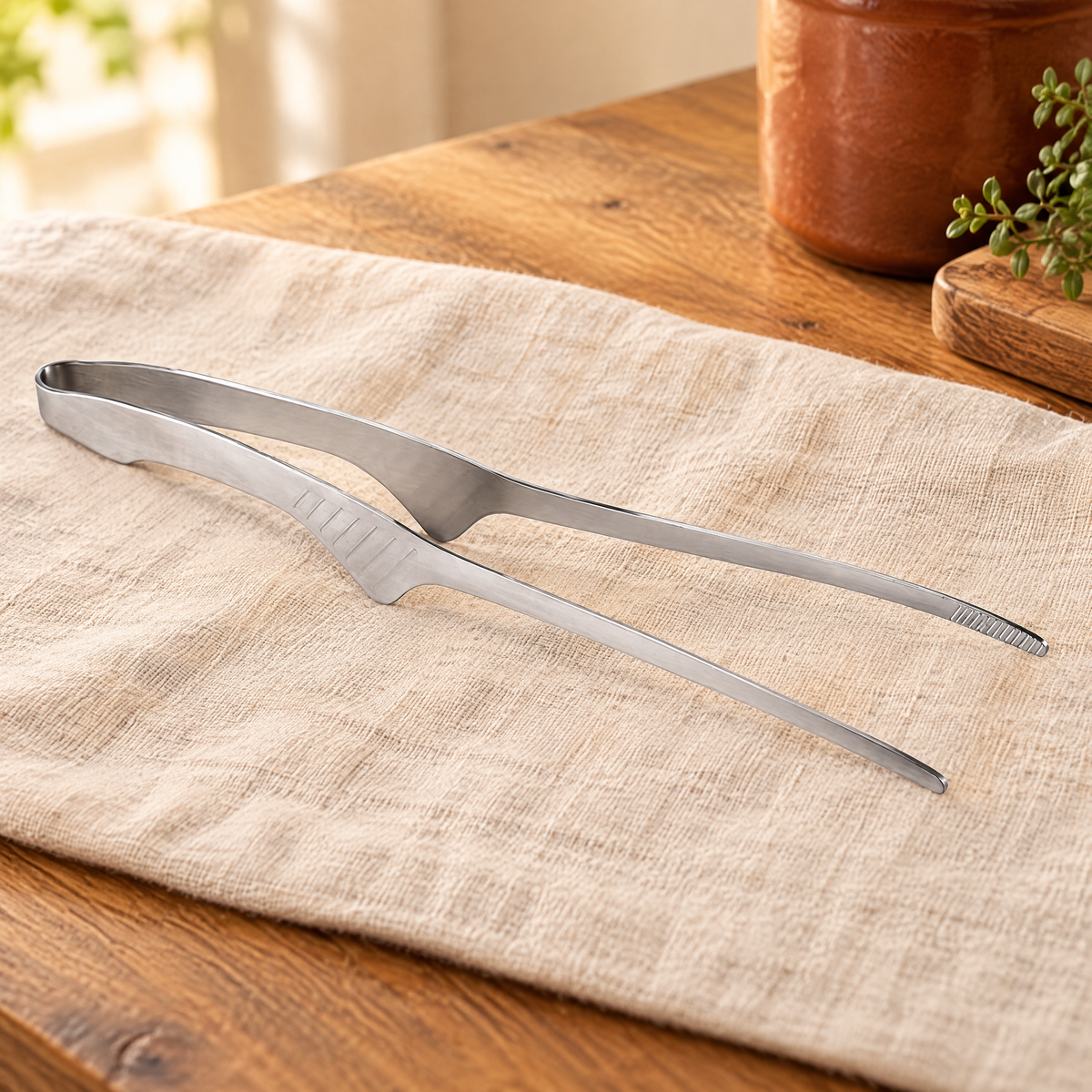 Pass tong showing its narrow straight tips and simple folded metal bow
