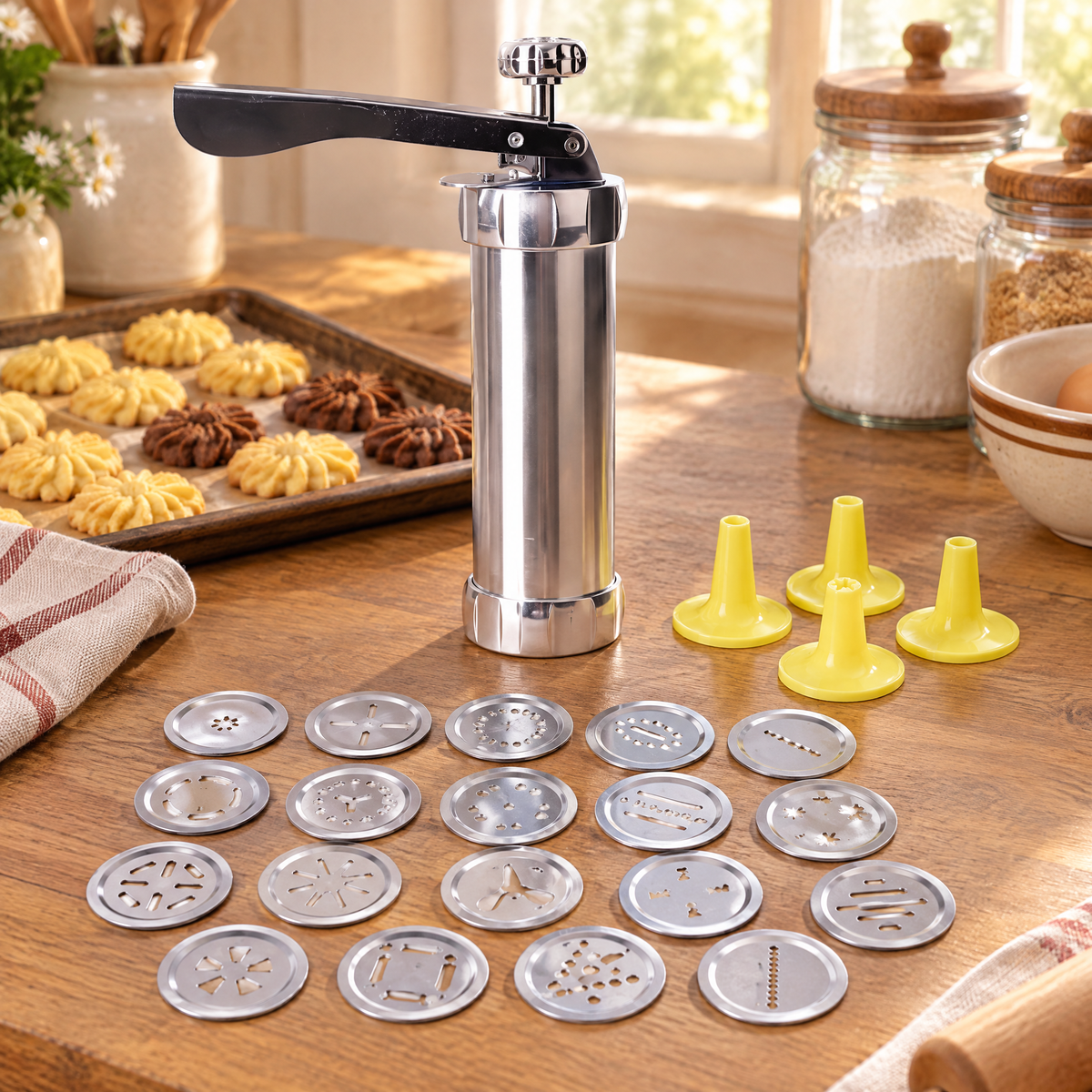 Pattern Cookie Press Kit detail: Pattern Cookie Press Kit: actual press mechanism and supplied patterns