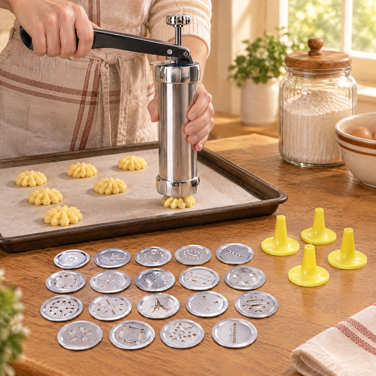 Pattern Cookie Press Kit hero: Pattern Cookie Press Kit: complete press, twenty-pattern and four-nozzle kit