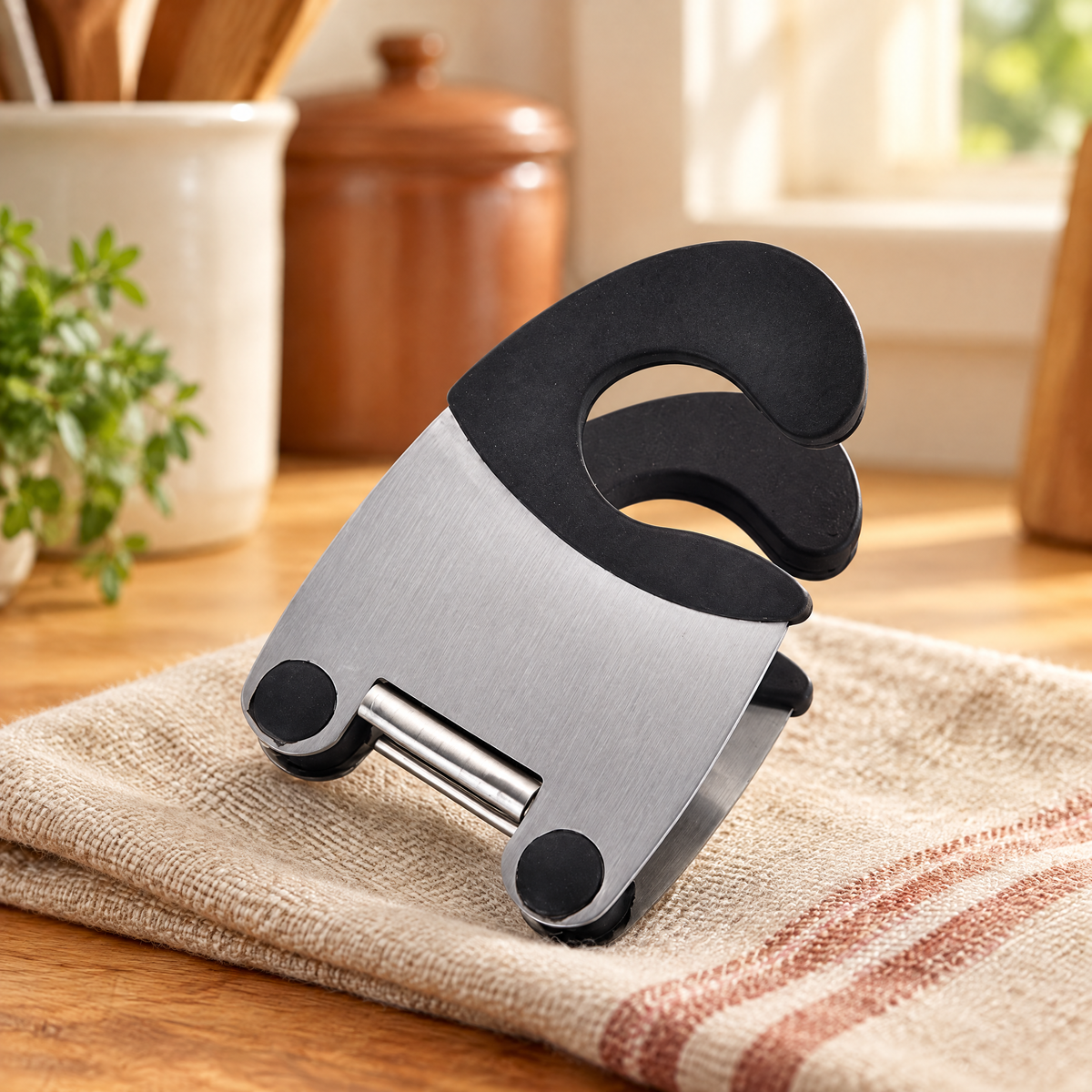 Perch Utensil Pot Clip detail: Perch Utensil Pot Clip: spring clamp and utensil support