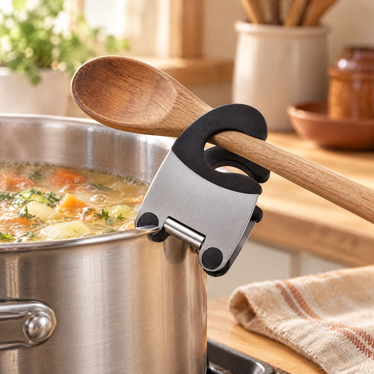 Perch Utensil Pot Clip use: Perch Utensil Pot Clip: resting a suitable handle