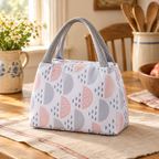 Picnic Oxford Lunch Bag detail: Close view of Picnic’s grey woven handles and soft patterned Oxford fabric