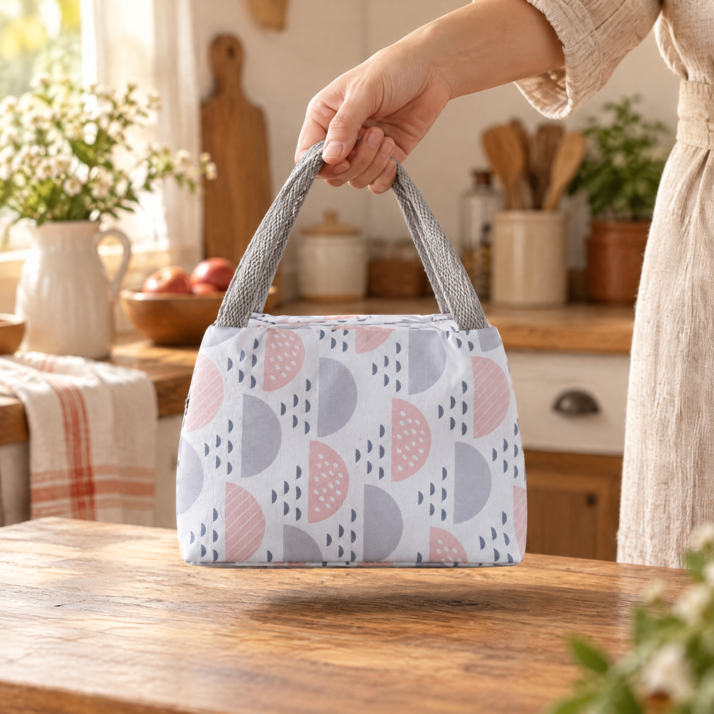Picnic Oxford Lunch Bag use: One hand lifting the complete Picnic lunch bag by both short handles