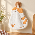Poppy Cat Hand Towel detail: Poppy’s loop-textured cloth and cream hanging loop