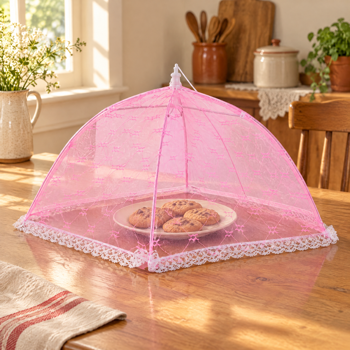 Porch Pink Mesh Table Cover story: Porch Pink Mesh Table Cover — the everyday setting