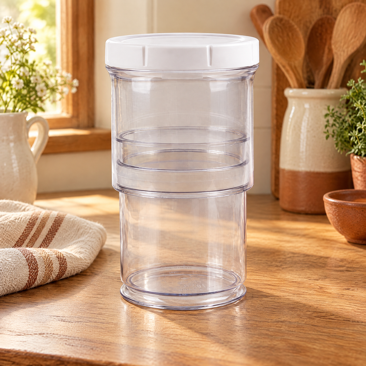 Press Adjustable Storage Jar hero: Complete clear Press adjustable-height jar