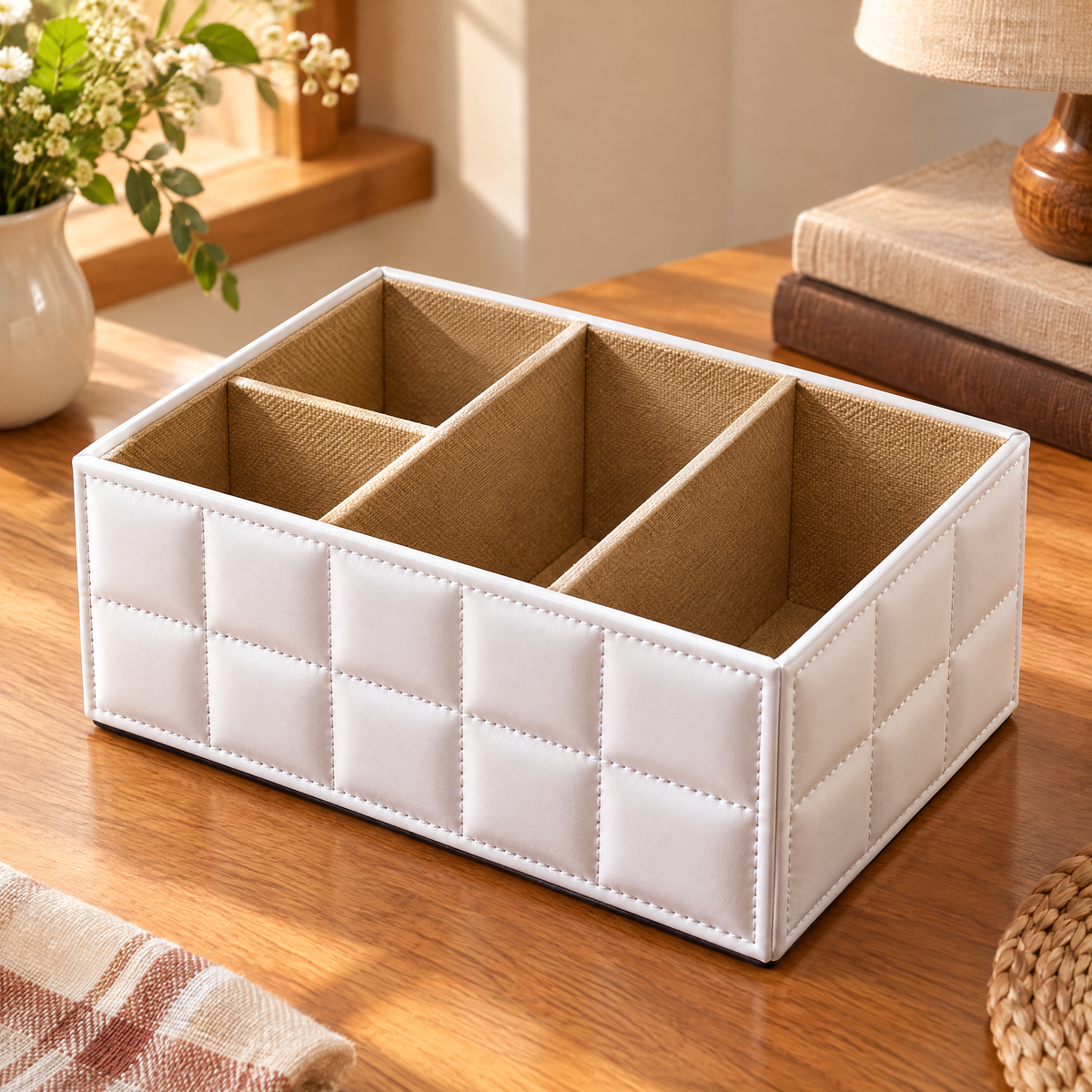 Rest Remote Caddy hero: Rest’s exact four-compartment white caddy
