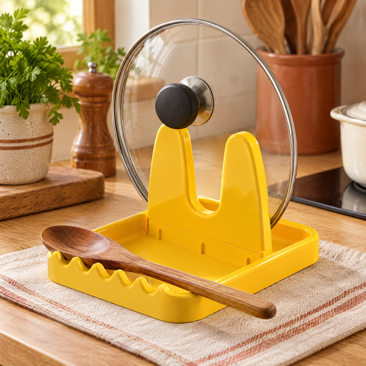 Rest Folding Lid Holder use: Rest Folding Lid Holder: checking a suitable lid resting fit