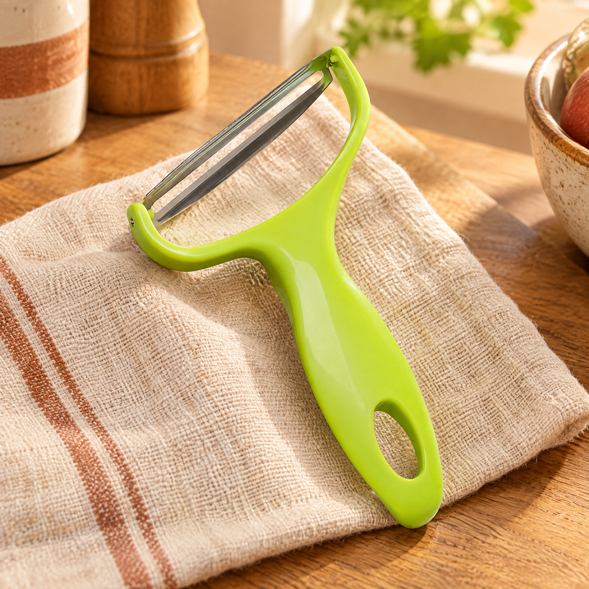 Ribbon Vegetable Peeler hero: Ribbon Vegetable Peeler: whole green Y-shaped peeler