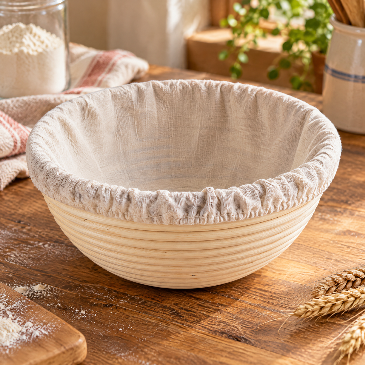Rise Round Proofing Basket & Cover: rattan coils and fitted cloth