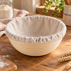 Rise Round Proofing Basket & Cover detail: Rise Round Proofing Basket & Cover: rattan coils and fitted cloth