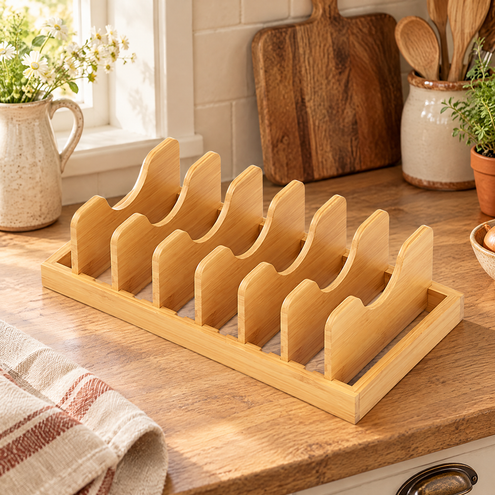 Row Wooden Pan and Board Rack