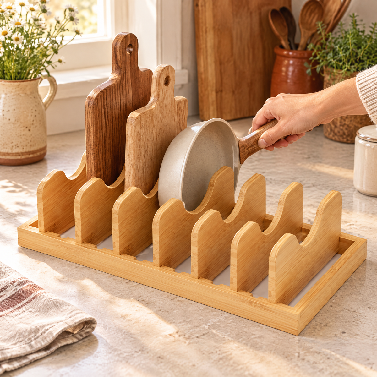 Row Wooden Pan and Board Rack use: Row Wooden Pan and Board Rack — a suitable use routine