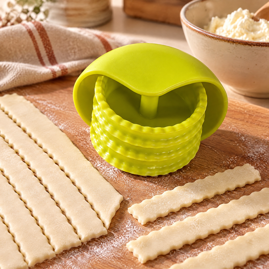 Ruffle Three-Wheel Pastry Cutter: prepared dough beside the cutter
