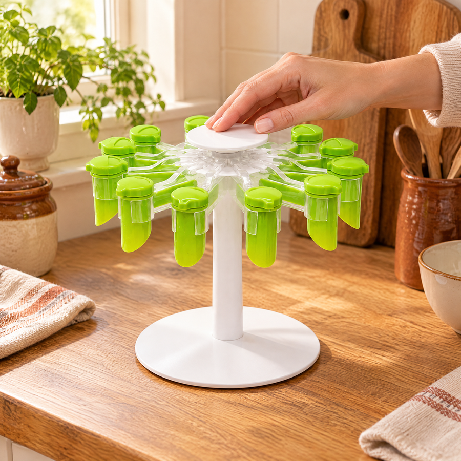 Sachet Rotating Seasoning Packet Rack — a suitable use routine