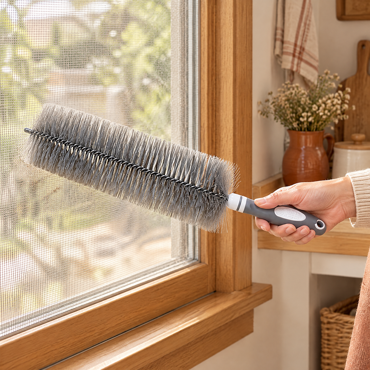 Screen Cleaning Brush use: A gentle Screen stroke on compatible supported mesh