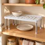 Second Shelf Cabinet Riser story: Second Shelf creating an upper and lower place for light everyday crockery
