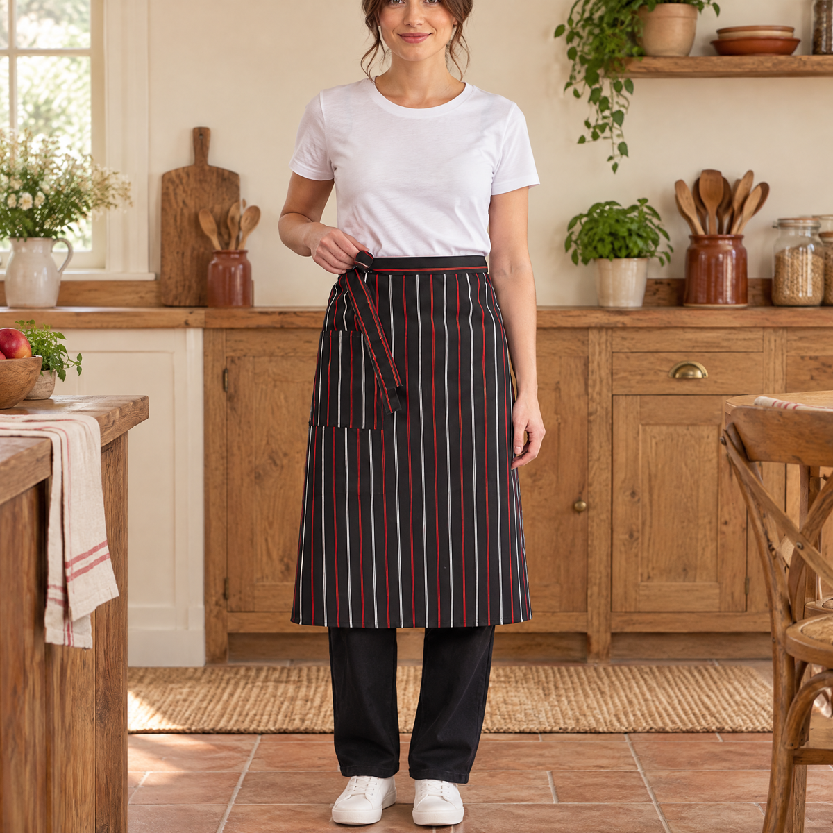 Service Striped Half Apron use: Checking Service’s existing waist tie
