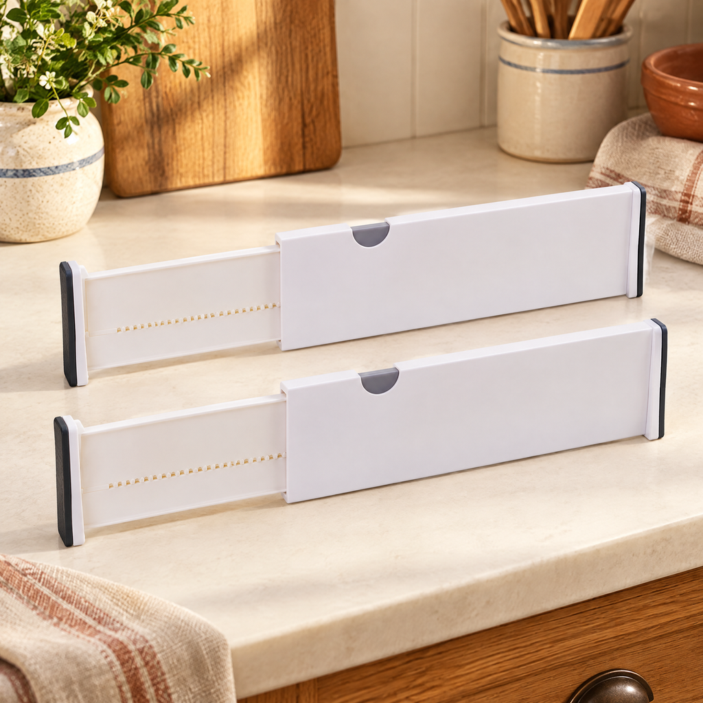 Settle Drawer Divider Pair detail: Settle’s real telescoping track and end pads