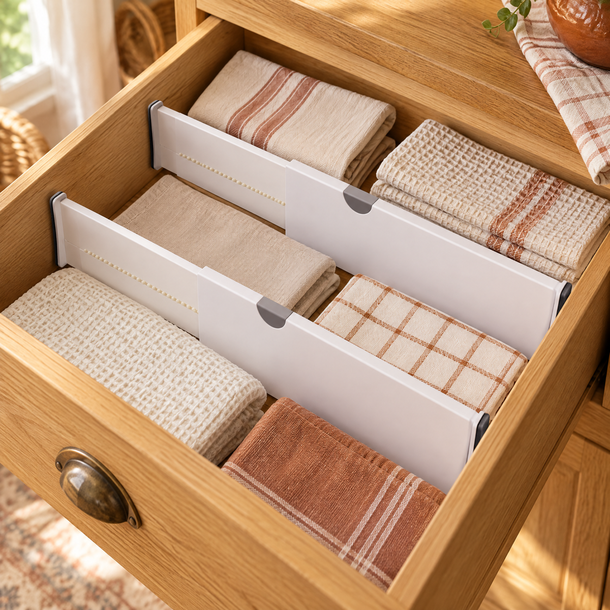 Settle Drawer Divider Pair story: Settle arranging three broad drawer sections