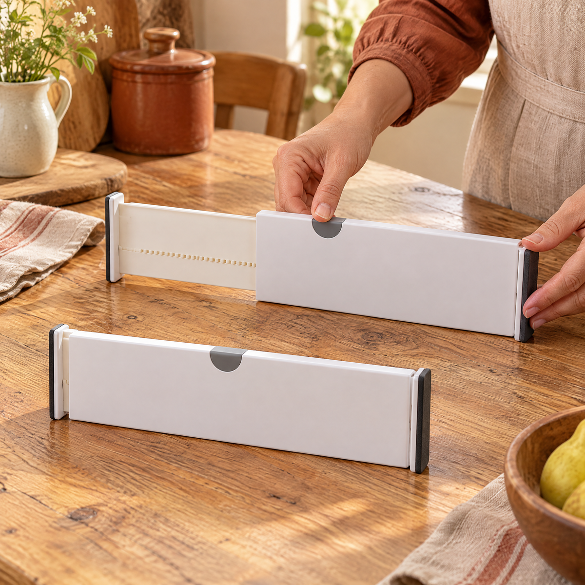 Settle Drawer Divider Pair use: Adjusting one Settle panel with its companion nearby